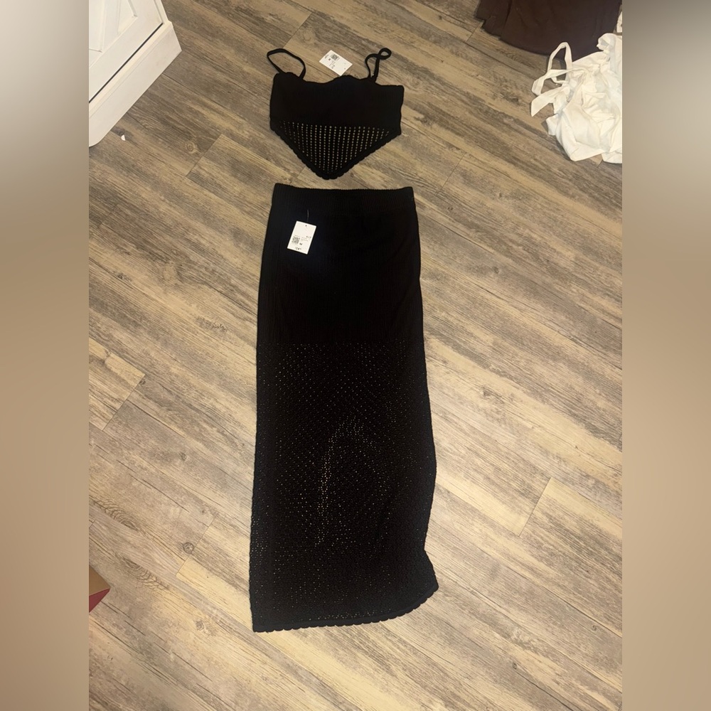 Forever 21 Black Knit Maxi Skirt Set